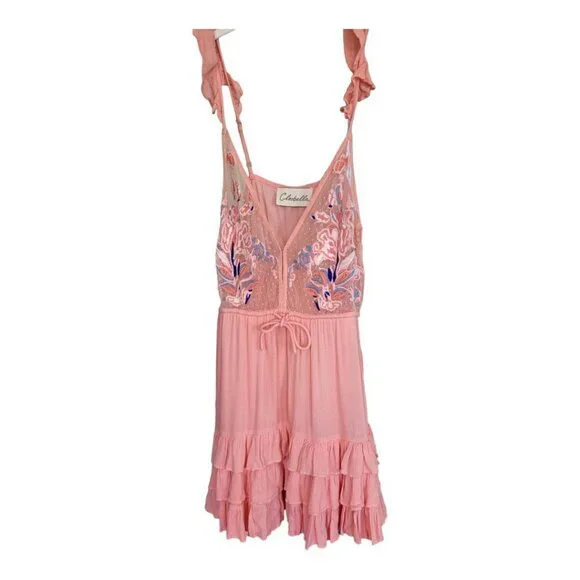 Romantic Pink Anthropologie Cleobella Lace Tiered Mini Dress XS Blush Chic Boho - Picture 4 of 10